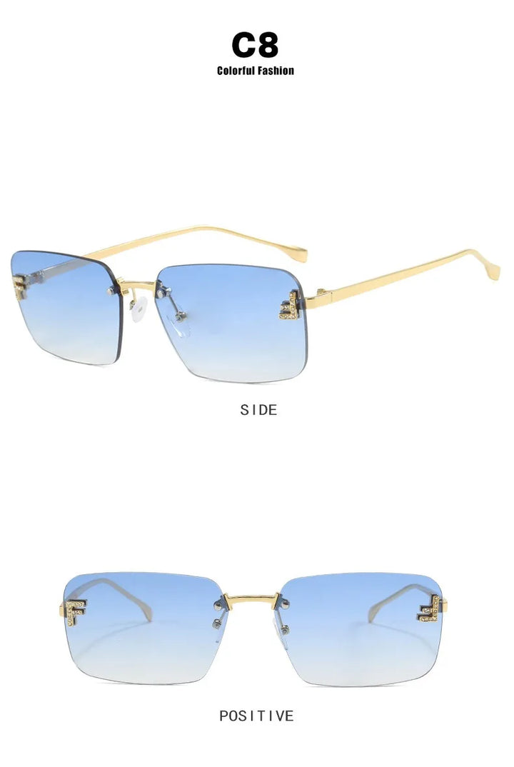 Rimless Sqaure Sunglasses F Letter Rectangle Shades For Men Women Trendy Driving Frameless Casual Eyewear UV400 Oculos Del Sol