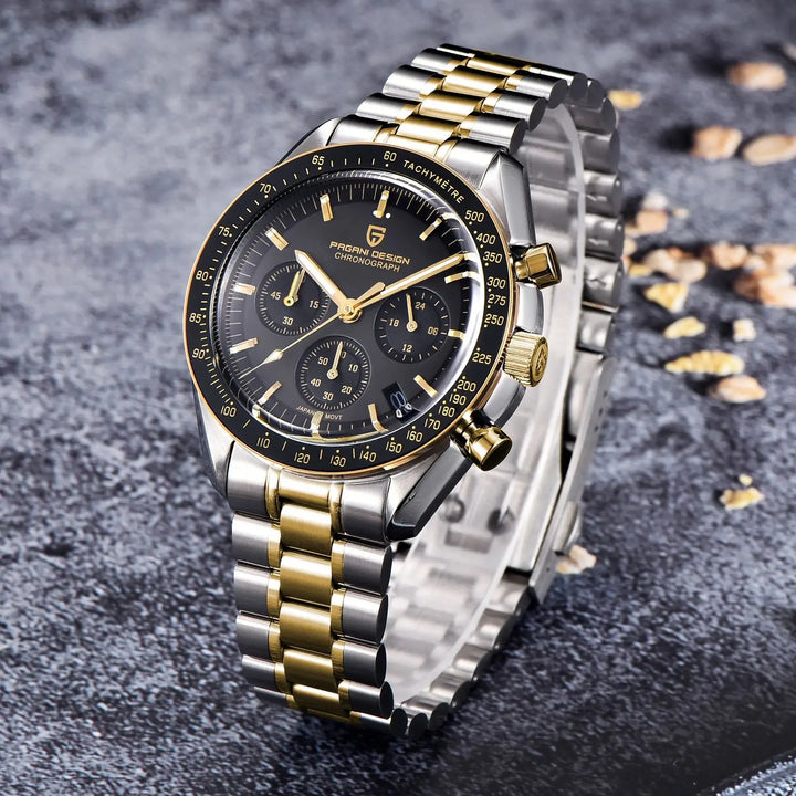 PAGANI DESIGN 2025 Silver Gold Moon Luxury Quartz Watches Men Sport Chronograph Sapphire Crystal Stainless steel Watch For Men