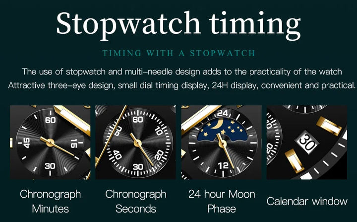 OLEVS Moon Phase Men's Watches Original Waterproof Luxury Quartz Watch Stainless Steel Chronograph Date Rota Dial Wristwatch