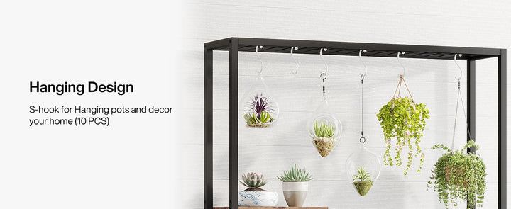 Tribesigns 5 Tiers Tall Indoor Plant Stand 70.9 inches Large Metal Plant Shelf with 10 PC S Hanging Hooks for Garden