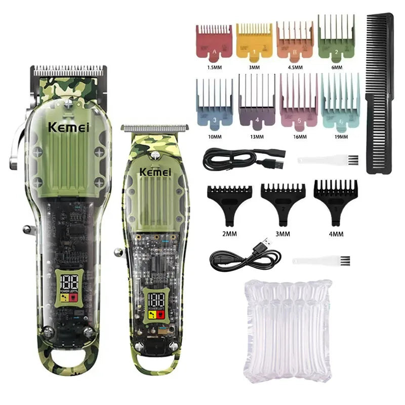 Kemei Transparent Body Electric Hair Clippers Kit KM-1926 KM-1928 Rechargeable Trimmer KM-TX7 Waterproof Men's Shaver Barber