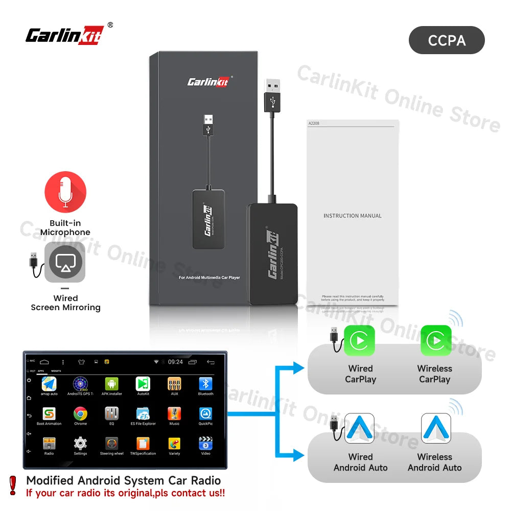 Carlinkit Wired/Wireless CarPlay Wireless Android Auto Dongle Mirror For Modify Android Screen Car Ariplay  Smart Link IOS 14 15