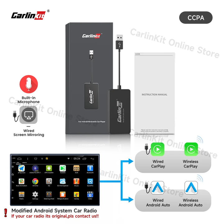 Carlinkit Wired/Wireless CarPlay Wireless Android Auto Dongle Mirror For Modify Android Screen Car Ariplay  Smart Link IOS 14 15