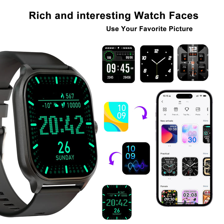 Smart watch, wireless calling/dial, multi-Sport mode, calling reminder and rejection, SMS reminder, for iPhone/Andriod