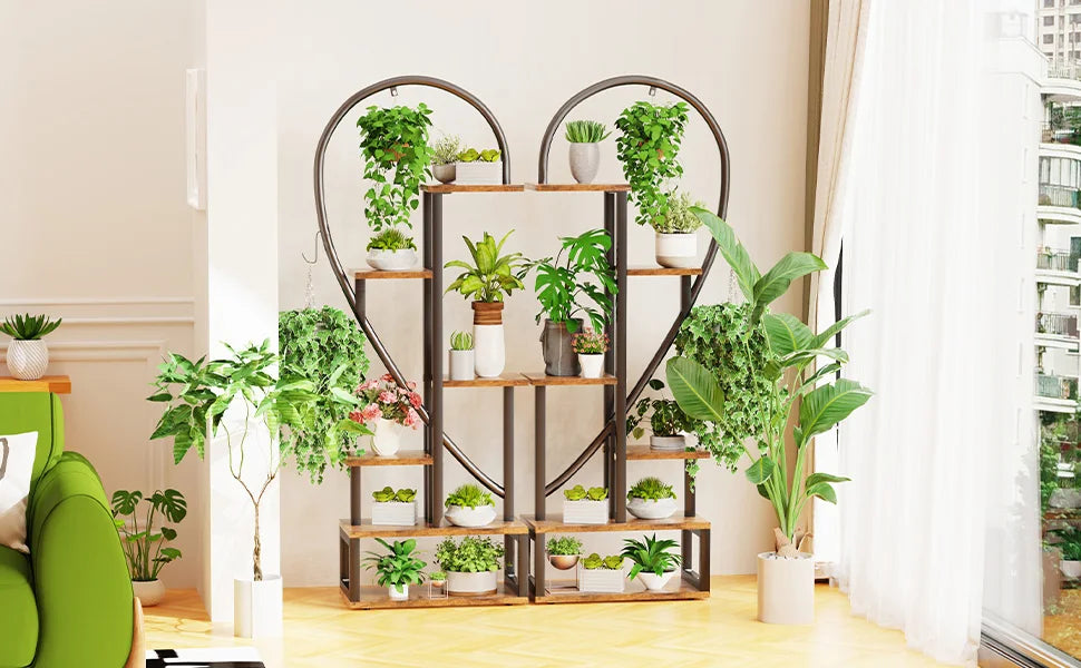 6 Tier Wood and Metal Plant Flower Rack Stand Storage Display Shelf  Heart Shaped for Garden Balcony Living Room