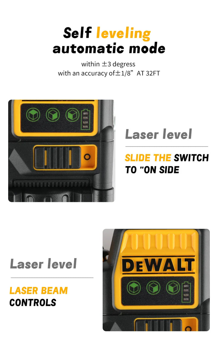 Dewalt DW089LG 3 Sides*360 Degree Vertical Lines Laser Level Meter Outdoor 12V Lithium Battery Horizontal Green Light Level