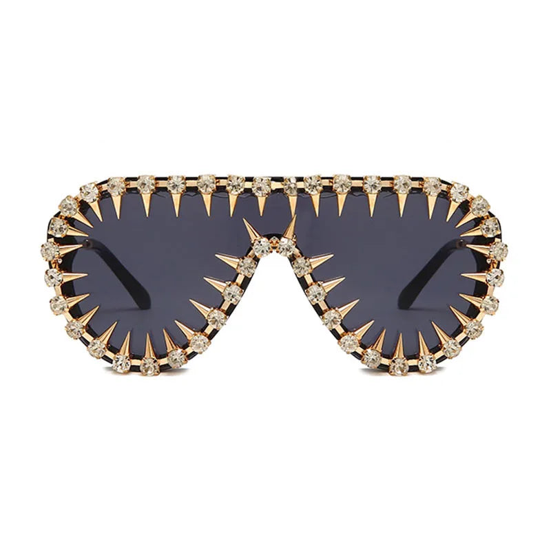 Steampunk Nail Diamond Oversized Sunglasses For Women Luxury Punk Rhinestones One Piece Sun Glasses Men Hip Hop Shades Eyewear
