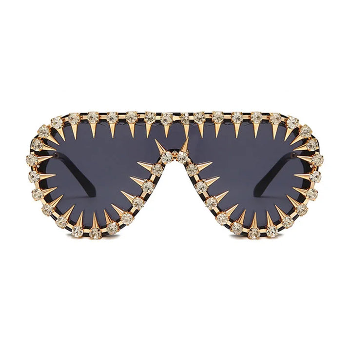 Steampunk Nail Diamond Oversized Sunglasses For Women Luxury Punk Rhinestones One Piece Sun Glasses Men Hip Hop Shades Eyewear