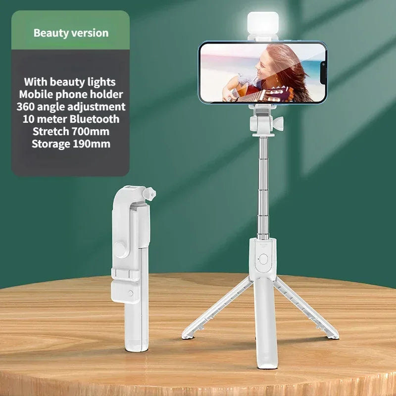 Wireless Selfie Stick Tripod Stand with Light Bluetooth Remote Extendable Tripod for iPhone Mobile Phone Tiktok Live Streaming