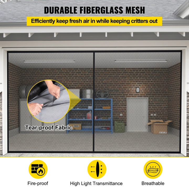 VEVOR Garage Door Screen 16 x 7 ft for 2 Cars 5.2 lbs Heavy-Duty Fiberglass Mesh for Quick Entry Self Sealing Magnet Retractable
