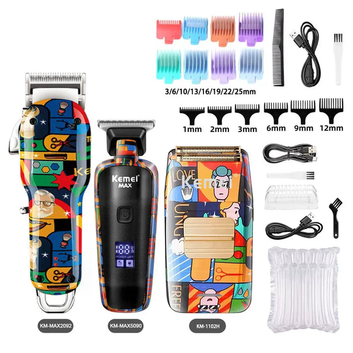 Kemei Professional Electric Hair Clipper Rechargeable Graffiti Pattern Beard Trimmer Men's Shaver KM-MAX2092 KM-MAX5090 KM-1102H