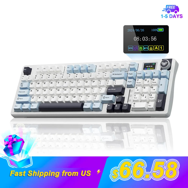 AULA S98pro Wireless Mechanical Keyboard Gasket Hot-swap Gaming Keyboard with Mini TFT Color Screen and Multi-function Knob