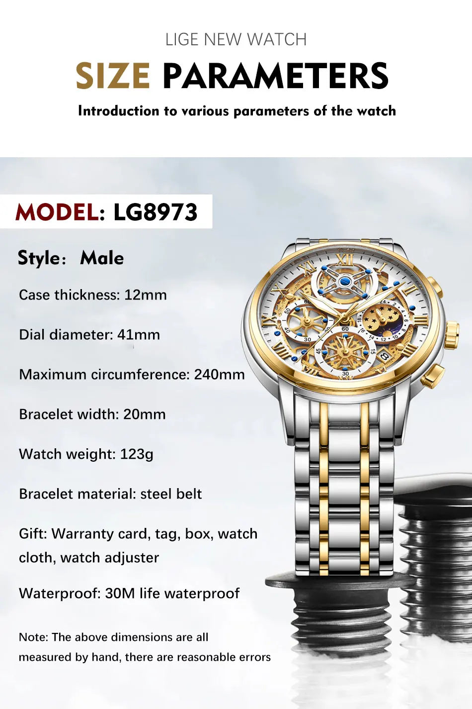 LIGE Luxury Fashion Men Watch Waterproof Luminous Date Man Wristwatch Stainless Steel Chronograph Quartz Men's Watches Reloj
