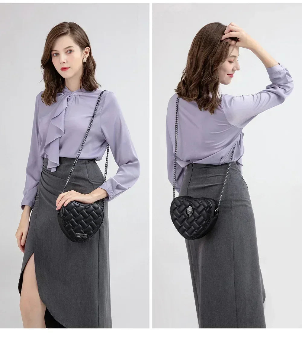 2024 Women's Heart-Shaped Herringbone Crossbody Bag with Eagle and Bird Head Shoulder Bag Chain Purse
