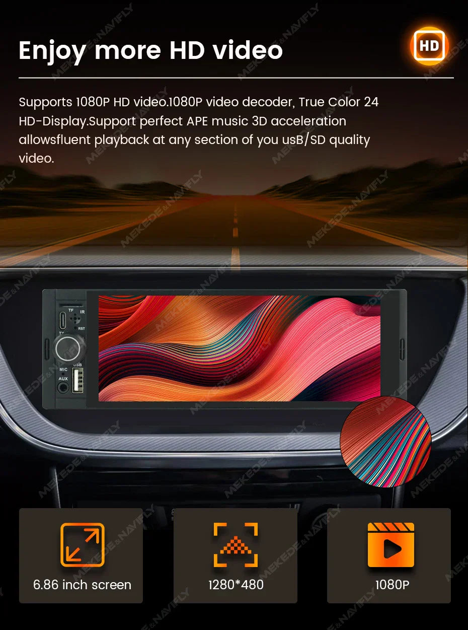 NaviFly 6.86'' 1Din Car Radio Multimedia Player MP5 FM Radio Wireless/Wired Carplay Android Auto Car Stereo 1 din 1280*480