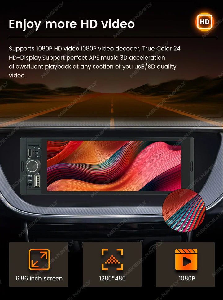 NaviFly 6.86'' 1Din Car Radio Multimedia Player MP5 FM Radio Wireless/Wired Carplay Android Auto Car Stereo 1 din 1280*480