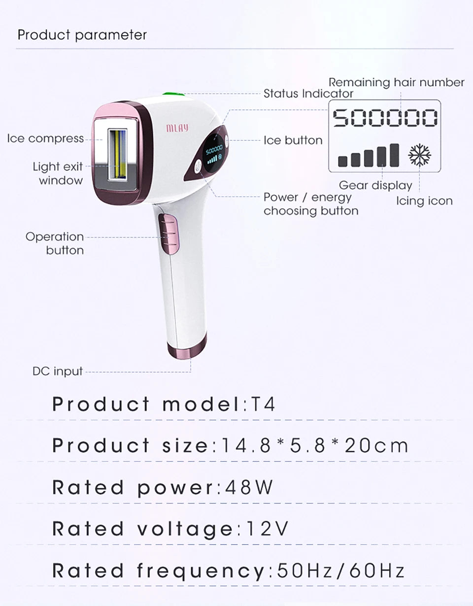 MLAY T4 IPL Laser Hair Removal Machine Ice Cool Permanent Face Body Bikini Epilator With 500000 Shots For Women Men Home Use