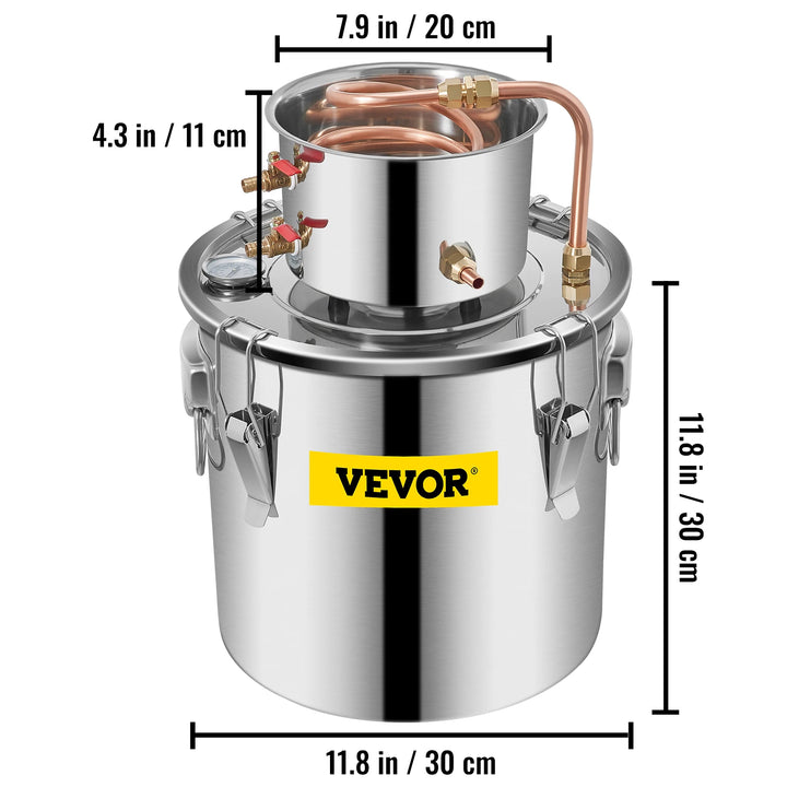 VEVOR 3 5 8 Gal Alcohol Distiller Alambic Moonshine Still Stainless Copper DIY Home Brew Water Wine Essential Oil Brewing Kit