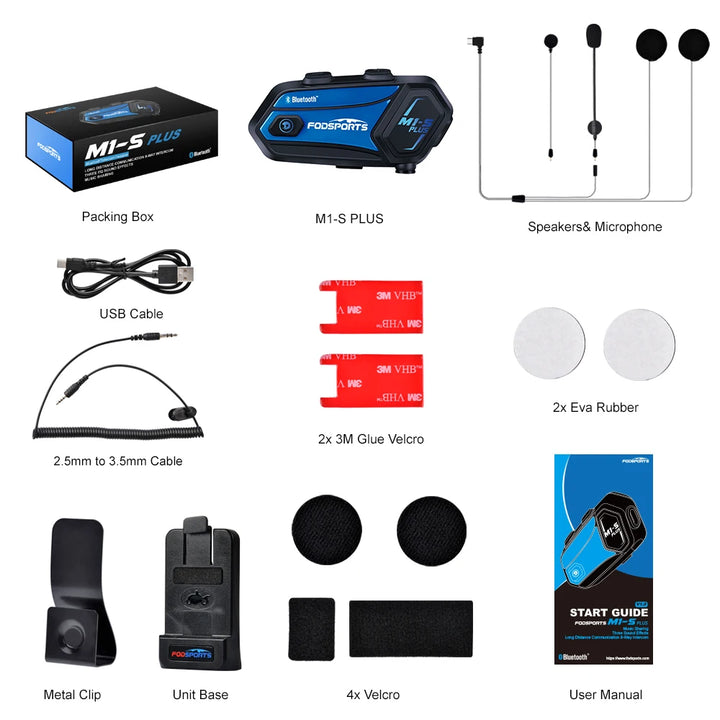 Fodsports M1-S Plus Motorcycle Helmet Intercom Bluetooth Headset,Moto Interphone,8 Riders 2000M,FM Radio,Music Sharing.