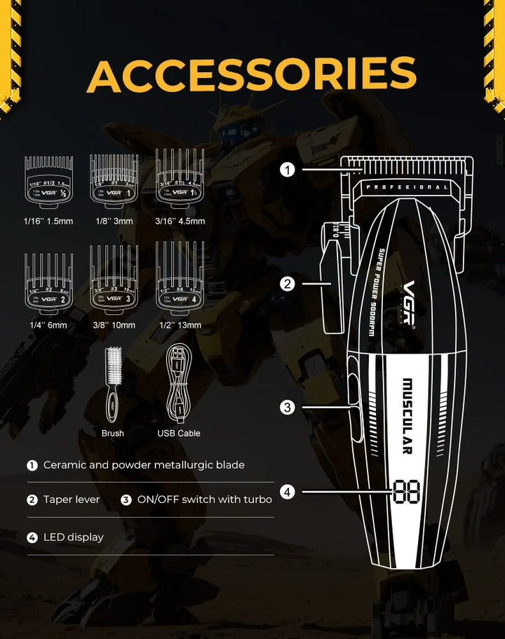 VGR Hair Clippers Professional Hair Trimmer Barber Clippers 9000 RPM Hair Cutting Machine Adjustable Trimmer for Men V-285 V-003