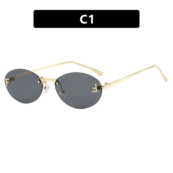 Rimless Retro Oval Sunglasses Cat Eye Sun Glasses Frameless F Letter UV400 Punk Sunglass Men Shade Driving Eyewear Gafas De Sol