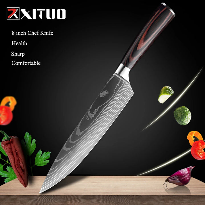 XITUO Professional Damascus Laser Pattern Chef Knife High-Quality Kitchen Knife, Sharp Slicing Cleaver, Boning & Utility Knife