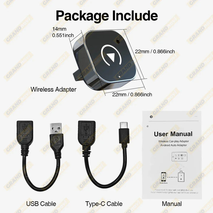 2in1 Wired to Wireless CarPlay Android Auto Adapter for OEM Car Stereo With USB Plug and Play Bluetooth