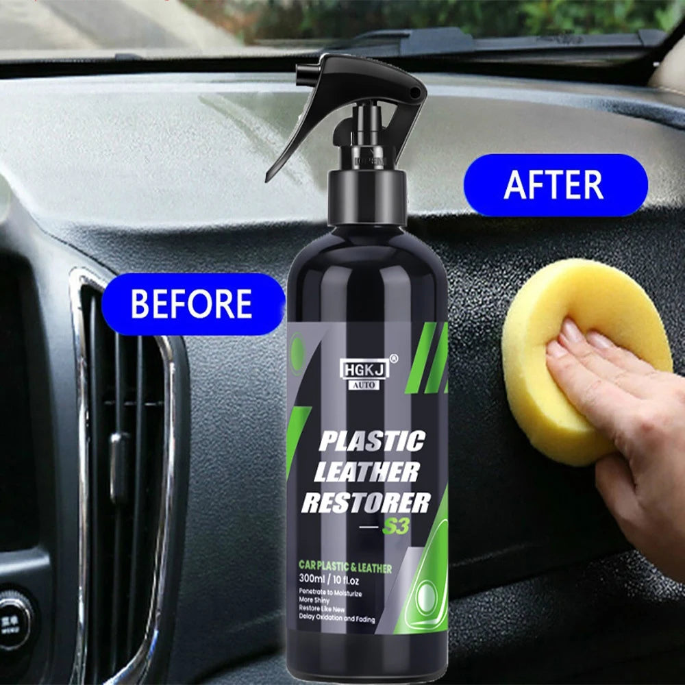 300ML Car Interior Plastic Restorer HGKJ S3 Liquid Leather Seat Spray Restoration Coat Wax Car Care Product Plastics Renovator