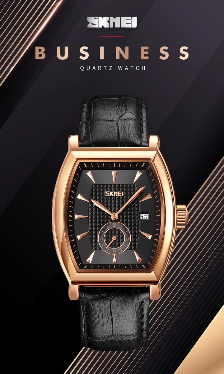 SKMEI relogio masculino Top Brand Luxury Genuine Leather Strap Business Mens Watches Waterproof Quartz Date Time Wristwatches