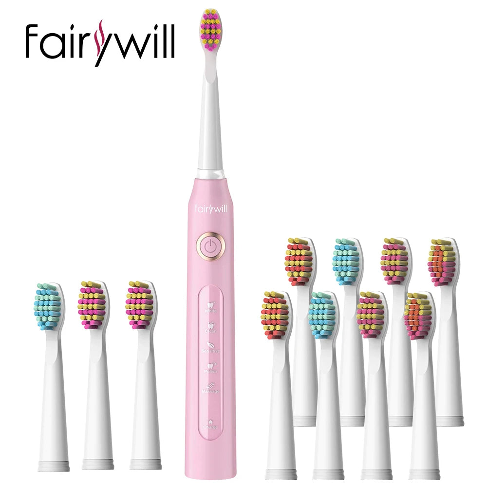 Fairywill Electric Sonic Toothbrush FW-507 USB Charge Rechargeable Adult Waterproof Electronic Tooth Brushes Replacement Heads S