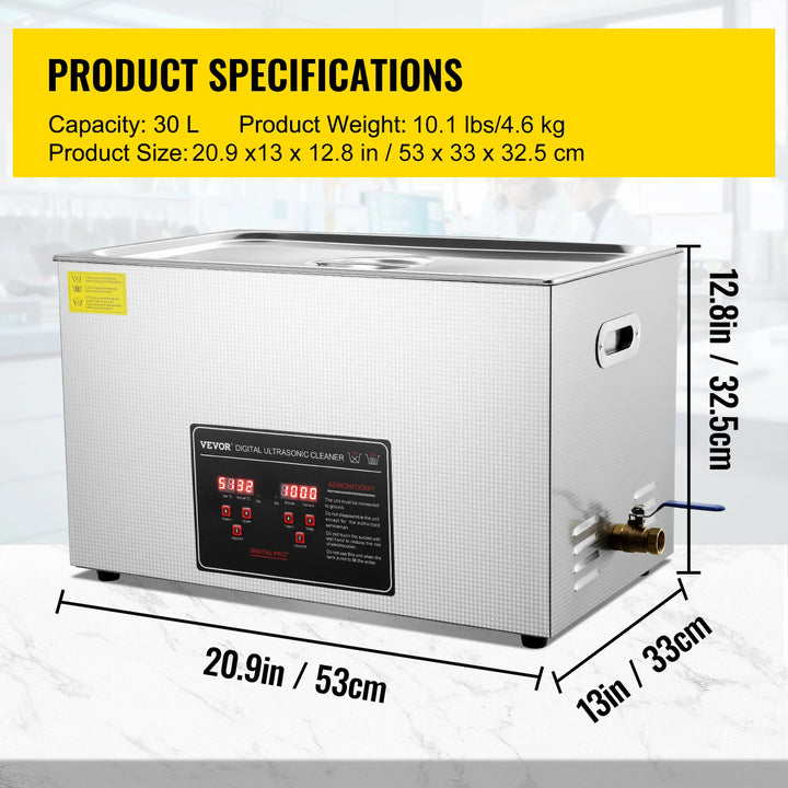 VEVOR 2L 3L 6L 10L 22L 30L Ultrasonic Cleaner Stainless Steel Portable Heated Cleaning Washing Machine Ultrasound Home Appliance