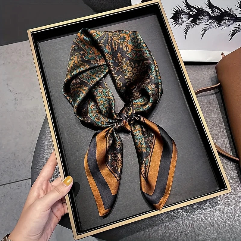 Luxury Women's Soft Satin Hair Scarves Fashion Square Printed Headscarf 70cm Professional Accessories Designer Scarf Headband