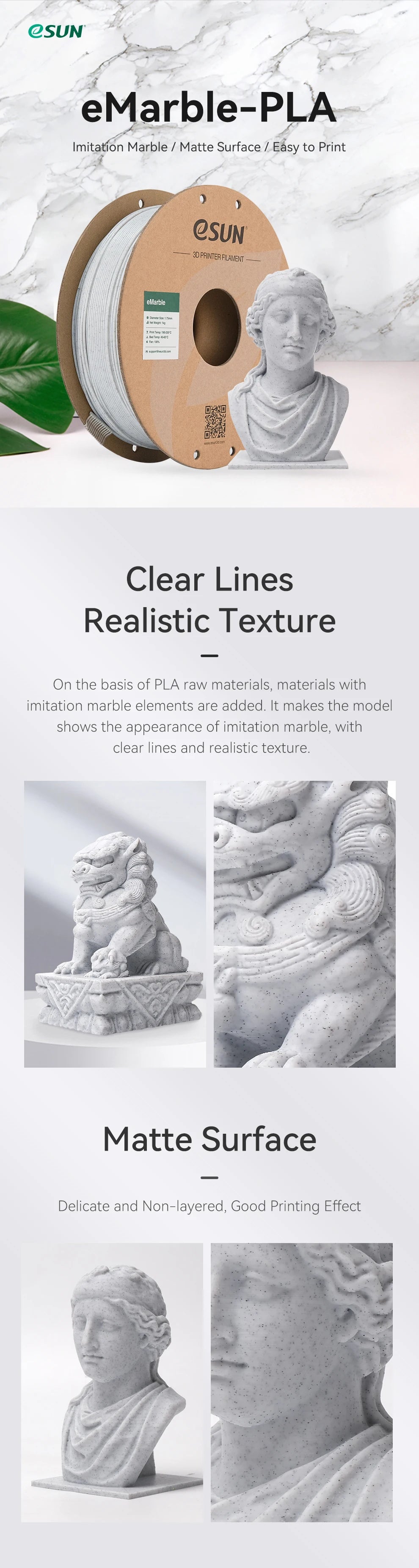 eSUN Marble PLA Filament 1.75mm 3D Printer Filament Marble PLA +/- 0.05mm,1KG 2.2LBS Spool 3D Printing Filament for 3D Printers