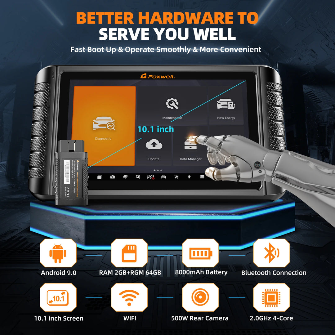 FOXWELL NT1009 10.1 inch OBD2 Car Scanner ECU Coding Active Test Guided Functions OE All System OBD2 Automotive Diagnosis Tools