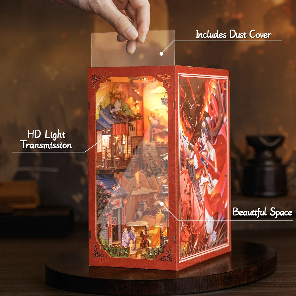 CUTEBEE Bookstore Book Nook with Light DIY Miniature Wooden Dollhouse for Decor Gift Bookshelf Insert Kit 3D Puzzle