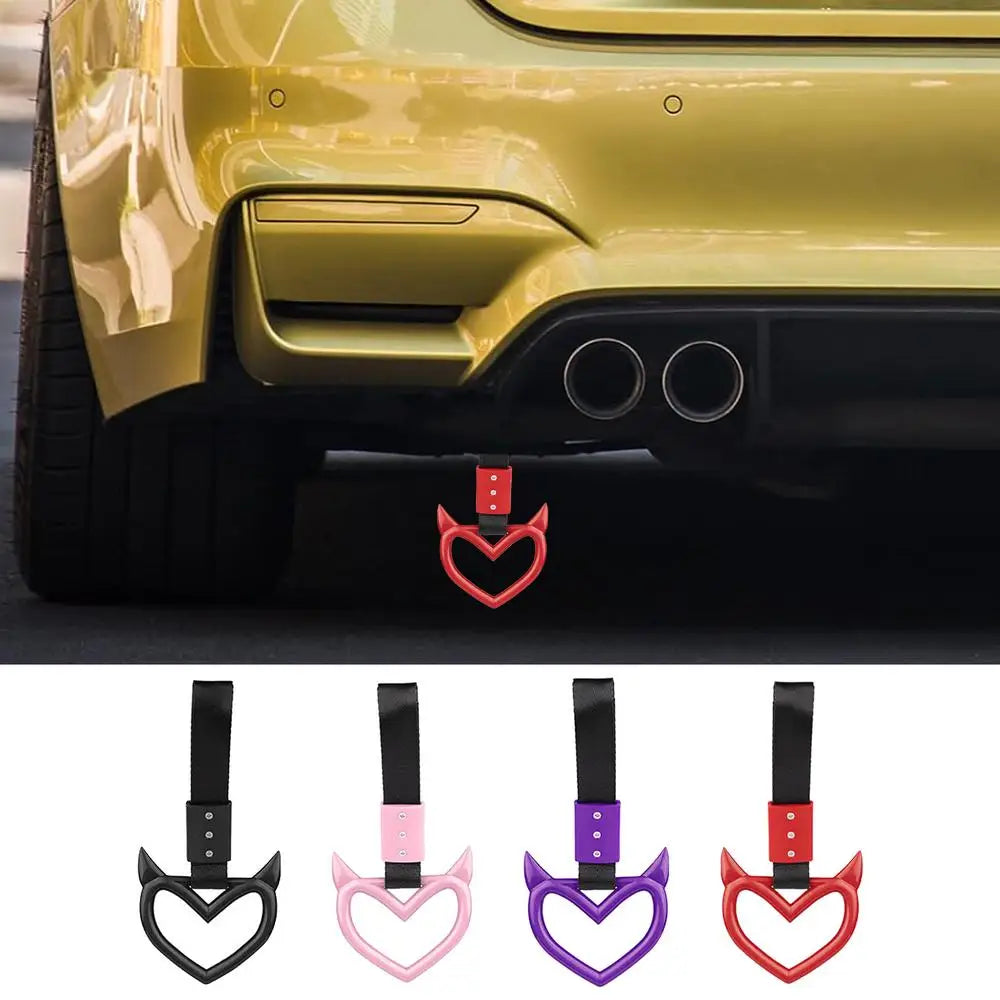1Pcs New Handle Ring Heart Train Bus Hand Strap Styling Drift Charm Car Warning Tow Strap Hook Sticker