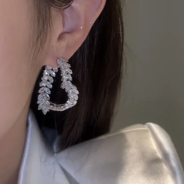 Luxury Earrings Shiny Zircon Fashion Personality Party Charm Jewelry Wheat Leaf Earring for Women Girls Valentine's Day Gift