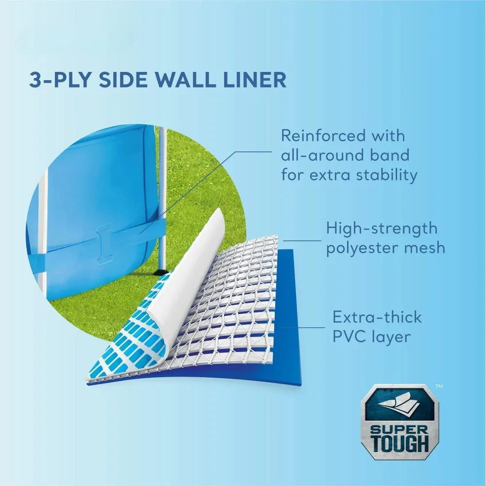 Round Metal Frame Above Ground Swimming Pool, Blue
