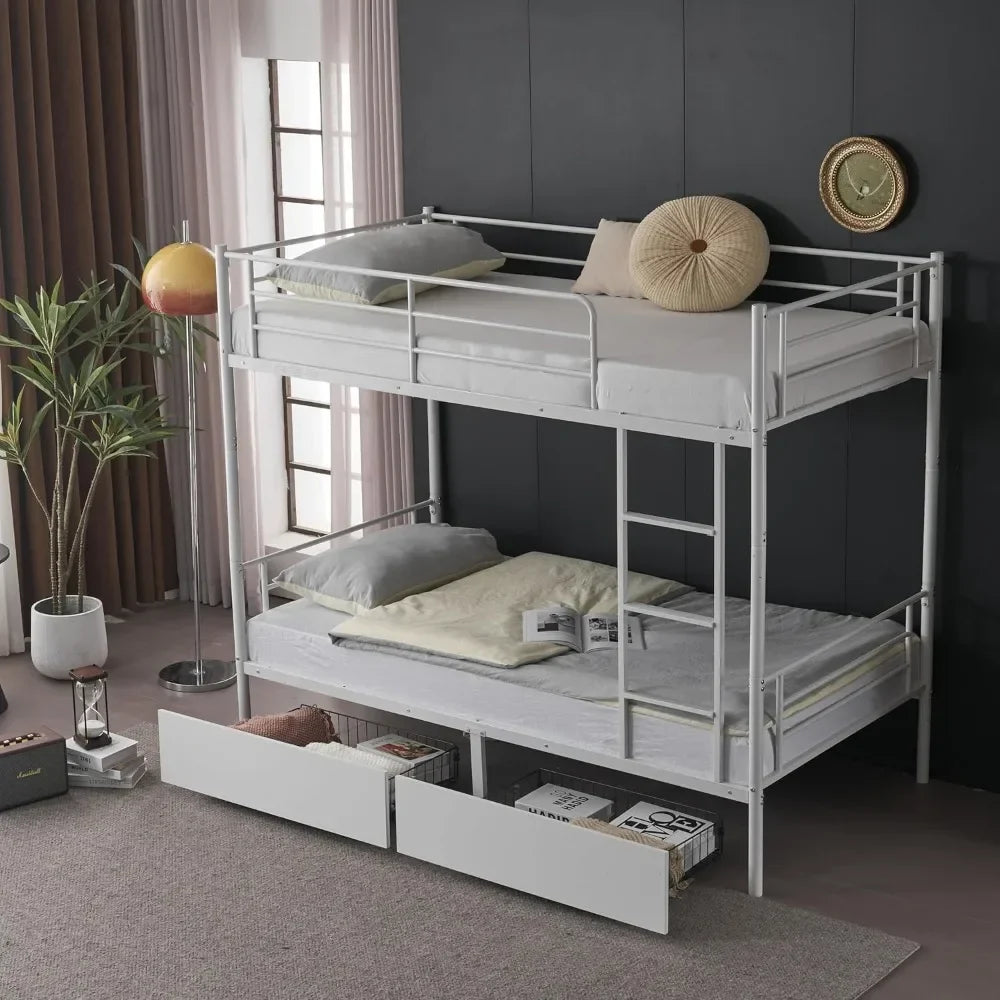 White Twin Bunk Bed with Storage