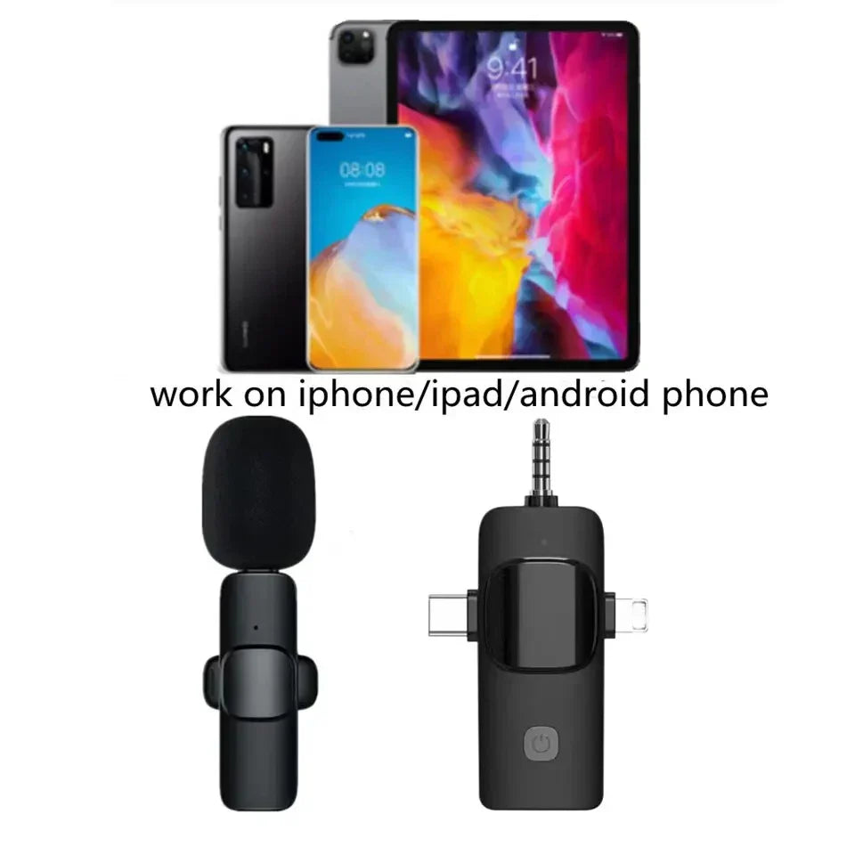 GAMINJA K1 3in1 Wireless Lavalier Microphone for iPhone Android Live Audio Video Recording Noise Reduction 3.5mm Plug&Play Mic