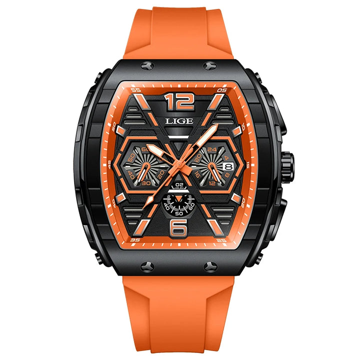 LIGE Outdoor Square Casual Sport Quartz Man Watch Top Brand Luxury Watches Fashion 50M Waterproof Auto Date Silicone Chronograph