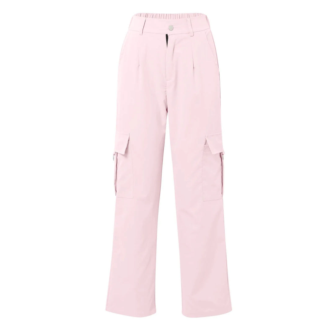 Womens Cargo Pants High Waist Streetwear Multi Pocket Y2k Parachute Pants Button Solid Color Wide Leg Trousers