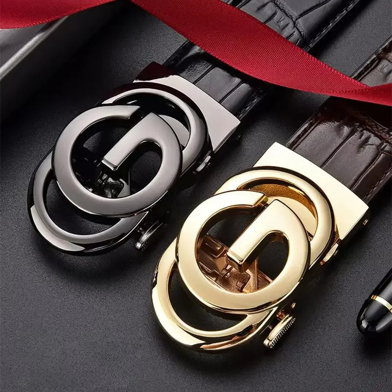 Men's Versatile Belt Fashionable Letter Alloy Buckle Casual Attractive Belt Simple Design Leather Accessory for Any Occasion