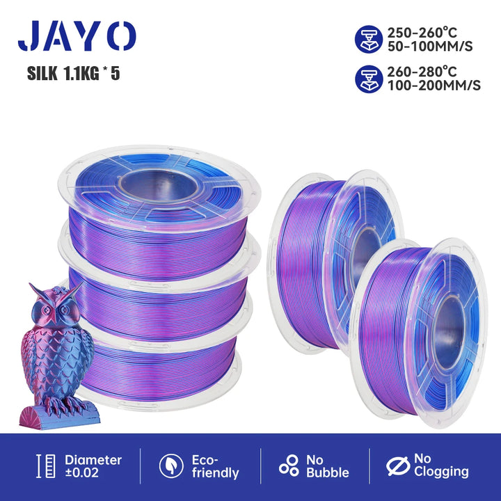 JAYO  pla plus SILK Three Colors Silk Rainbow 3D Printer Filament 1.75mm 100% No Bubble FDM 3D Printer Materials for 3D Printer