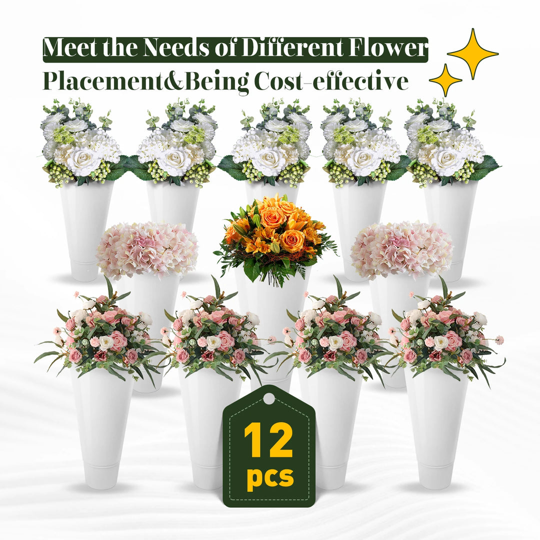3 Layers Flower Display Stand Movable Modern Metal Plant Shelf with 12Pcs Flower Buckets & Wheels for Home Garden Patio Balcony