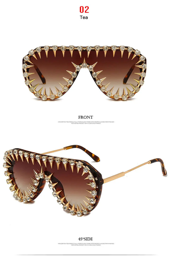 Steampunk Nail Diamond Oversized Sunglasses For Women Luxury Punk Rhinestones One Piece Sun Glasses Men Hip Hop Shades Eyewear