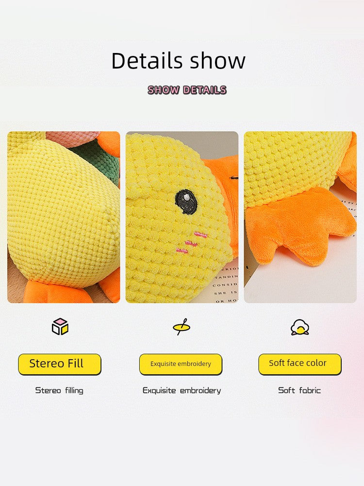 Large Dog Self-Hi Corgi Consumes Small Yellow Duck Dogs