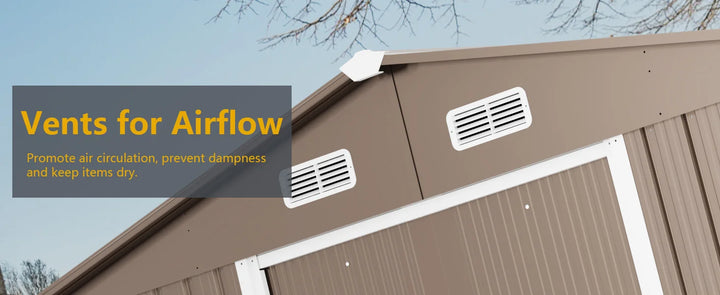 10 x 8 FT Outdoor Storage Shed, Waterproof, Lockable Door Metal Tool Sheds w/Sliding Door and Air Vents, Metal Storage Shed
