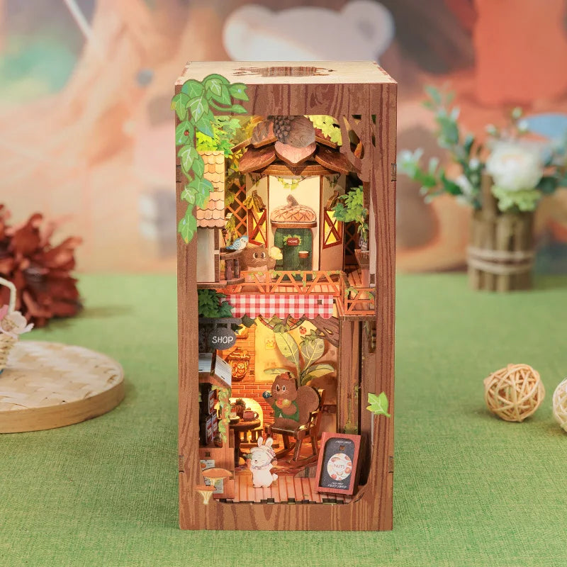 CUTEBEE Bookstore Book Nook with Light DIY Miniature Wooden Dollhouse for Decor Gift Bookshelf Insert Kit 3D Puzzle
