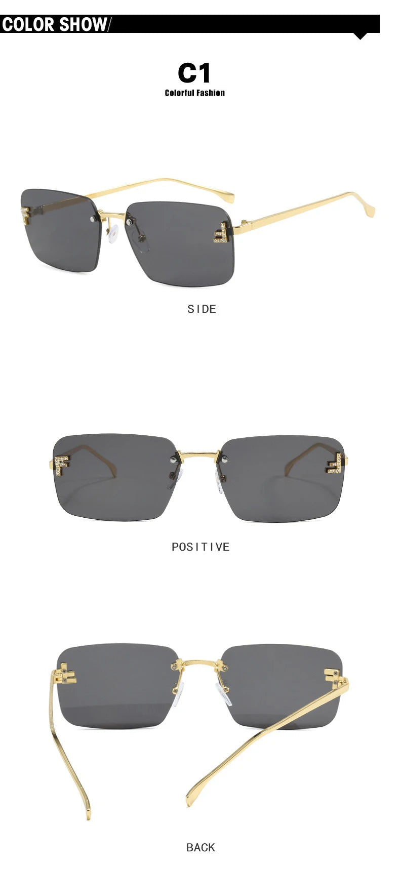 Rimless Sqaure Sunglasses F Letter Rectangle Shades For Men Women Trendy Driving Frameless Casual Eyewear UV400 Oculos Del Sol